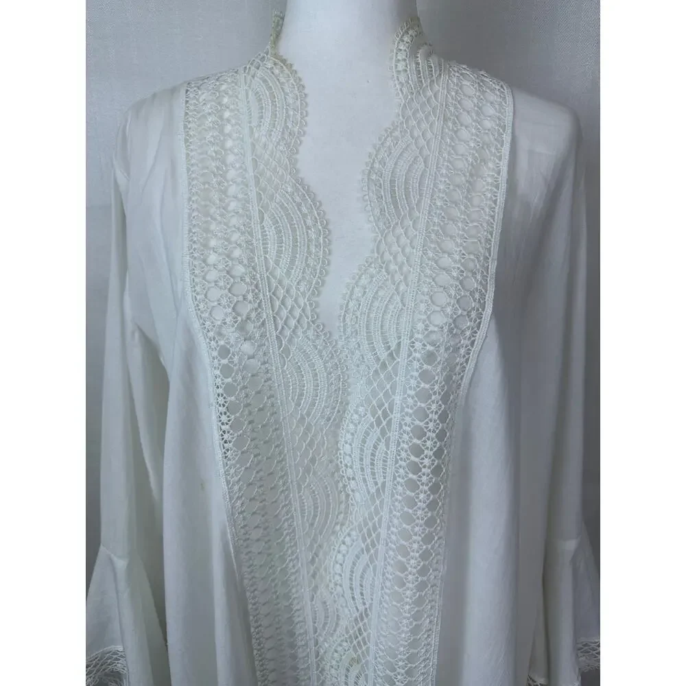 Gottex Women's White Crochet Lace Long Sleeve Swim Suit Cover Up Size Medium